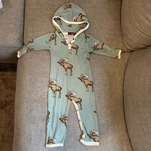 Milkbarn Blue Moose Bamboo Hooded Romper, 6-12 months